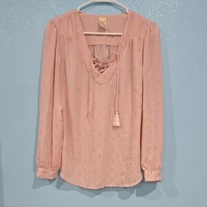 Faded Glory Blush Lace-Up Blouse